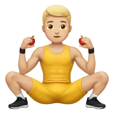Man doing working out, doing sit-ups in athletic clothes, apple style emoji, yellow skin sticker