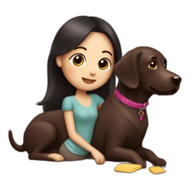 Chocolate labrador playing with woman long black hair sticker