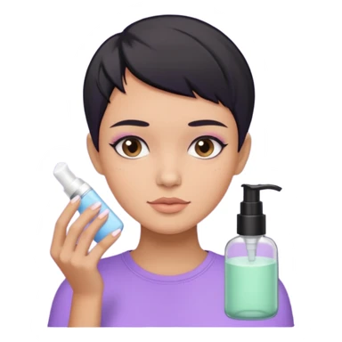 tan girl with pastel purple shirt with black hair & a pixie, doing her skin care sticker