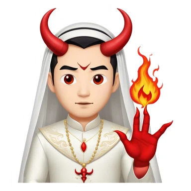 an asian male bride with the face of devil in wedding dress sticker