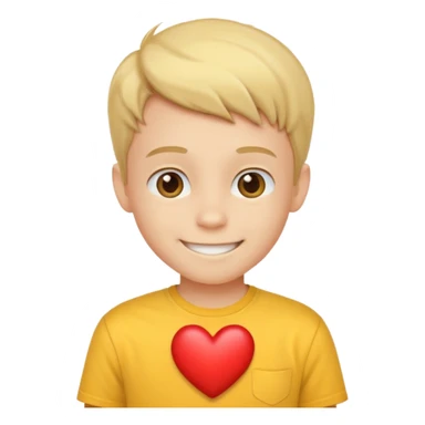 smiling boy in yellow shirt with a heart sticker