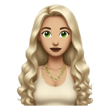 glamorous baddie long brunette hair with green eyes beige skin sticker