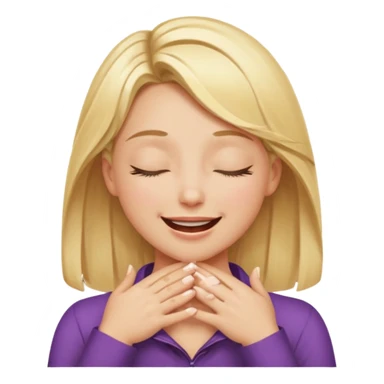 Happy blonde girl with eyes closed and mouth smiling and hands cupped around her neck - her eyes are squinty with excitment sticker