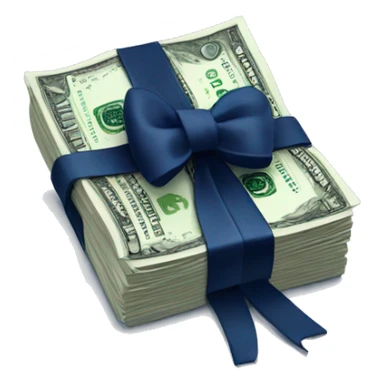 stack of money with navy blue bow sticker