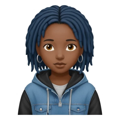 make a black girl with short black locs wearing a denim hoodie with black sleeves sticker