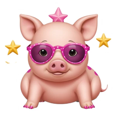 cute pig wearing  star-shaped sunglasses and polka dot bathing suit on all fours with nail polish sticker