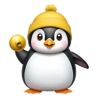 Penguin with yellow beanie ringing big bell sticker