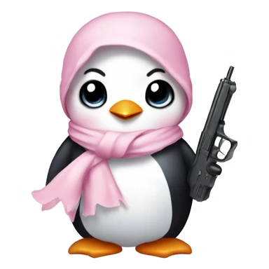 cute penguin wearing light pink bow scarf not on head and holding light pink gun  sticker