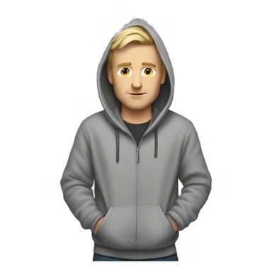 A white man with a pointy hoodie sticker