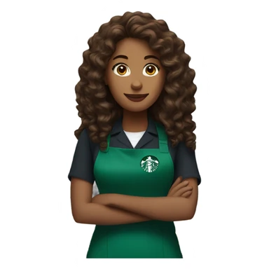 white female starbucks barista with long curly brown hair and blue eyes sticker