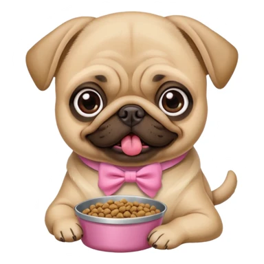 Pug com laço Rosa comendo ração sticker