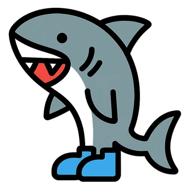shark with blue shoes color outline icon sticker