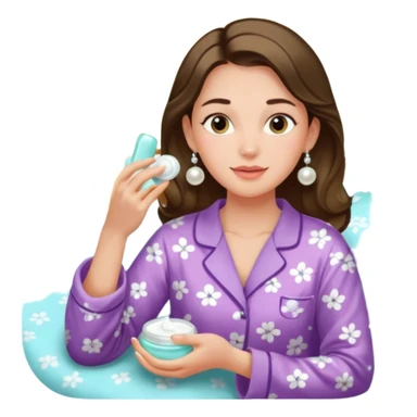 Clean girl aesthetic emoticons, apply skincare products, pearl earrings, glowing skin, pajamas, soft lighting sticker
