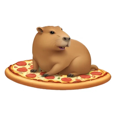little capybara eating a pizza while riding on capybara sticker