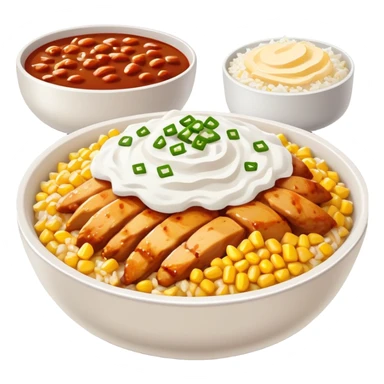 chipotle bowl with chicken white rice corn sour cream and cheese sticker