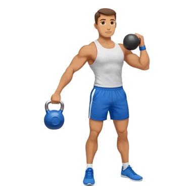 fit man with blue shorts holding kettlebell sticker