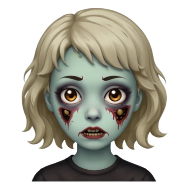 Cabelo ondulado  um pouco cheio e franja curta  Olhos marrons e pequenos e feita d ezumbi sticker