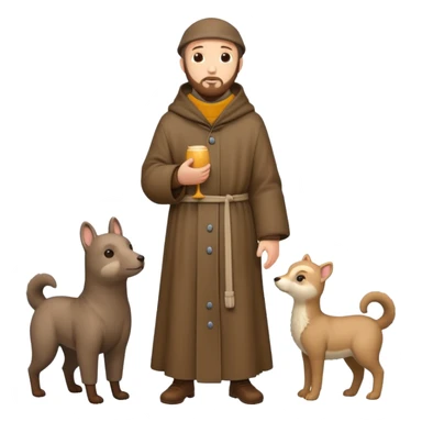 create a full body shot of Saint Francis of Assisi cartoon modern type with animals during the winter, background, to be used as an AI crfreation in HeyGen.com, please create a winter background sticker