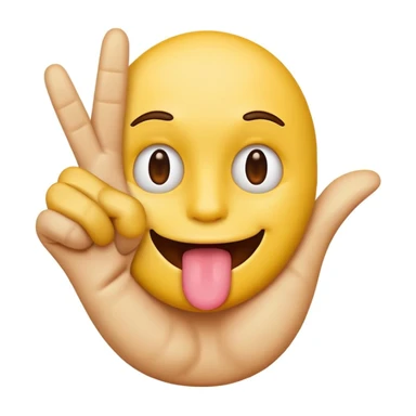 A yellow emoji face with its tongue sticking out
	•	A peace sign hand centered under the tongue
	•	The back of the hand showing (i.e. not the palm) sticker