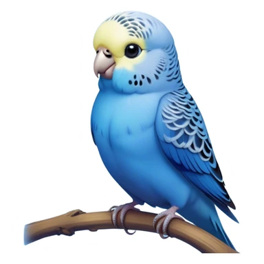 Cinematic Noble Blue Budgie Portrait Emoji, Poised and regal, with a petite, delicate build and a smooth, well-groomed fur of vibrant blue feathers, deep-set soulful dark eyes, Simplified yet sharp and sophisticated features, highly detailed, glowing with a soft, dignified glow, high shine, intelligent and charming, stylized with an air of elegance, focused and attentive, soft glowing outline, capturing the essence of a watchful and confident avian companion, so majestic it feels as though it could flutter out of the screen with effortless authority! sticker