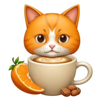 Gato naranja aún lado de un café frio tomando el popote con sus patitas sticker