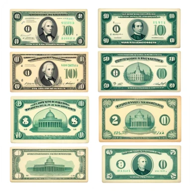 Icon for Banknote Collecting: a collection of old, rare banknotes with intricate designs and historical significance, stacked or displayed in an album. The icon should evoke the fascination with collecting currencies from different eras and countries. Transparent background. sticker