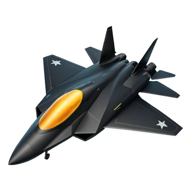 Illustrate a stealth fighter jet in matte black with angular body & glowing cockpit. sticker