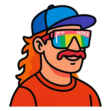 vibrant toon style guy with mullet and baseball cap, wearing polarized Pit Viper glasses sticker