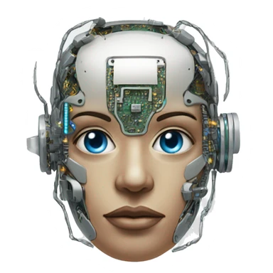 Cyborg head with eye implant and circuitry sticker