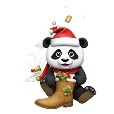Panda wearing cowboy boots with a Santa hat on, sitting in a Christmas tree, holding a Christmas	 cracker, and make all of this look under the sea sticker