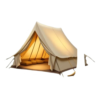 Cinematic Realistic Tent, a sturdy canvas tent nestled among tall trees, warm golden light spilling from inside, gentle folds in the fabric visible, glowing against the cool, dark forest backdrop, evoking a sense of adventure and comfort. sticker