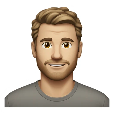 A head and shoulders shot of a 32 year old white man, with short brown hair, with none facial hair,   with brown eyes wearing a t-shirt. sticker