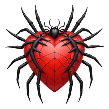 red heart with black thorns, crystal, and a spiderweb, dark romance sticker