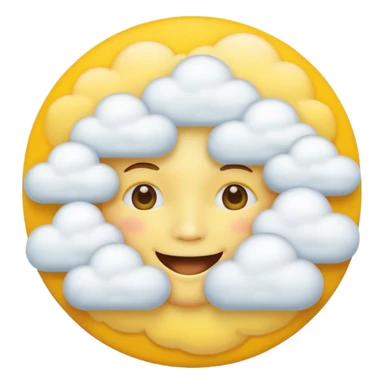 Yellow circle face covered in clouds cover a mouth sticker