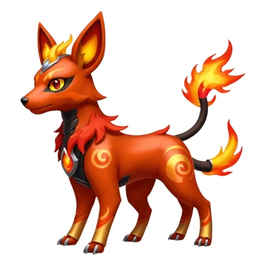 Fiery solarpunky elemental colorful hot will-o-wispy Houndoom-Torracat-Genesect-Pokémon-Fakémon-hybrid-creature sticker