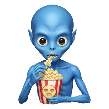 blue alien eating popcorn sticker