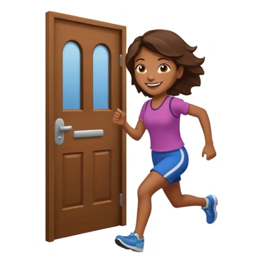 brown skinned female running out of door sticker