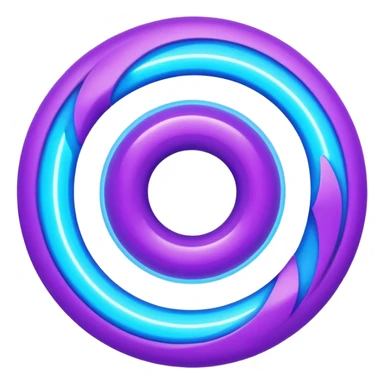 Futuristic retry symbol for a game: glowing circular energy ring with a rotating neon core, vibrant blue and violet Virtuosa colors, smooth soft shapes like a friendly floating orb, dynamic swirl effect suggesting a restart. Playful, modern, high-tech. No text. Full background.
 sticker