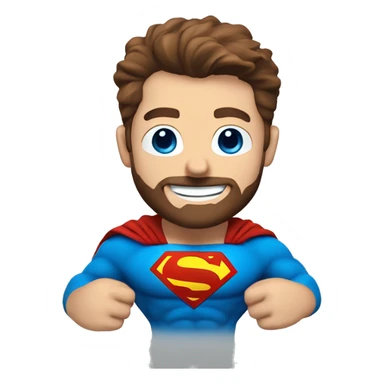 White superman, redish hair, blue eyes, redish brownish, scruffy beard, happy smile, flying pose sticker