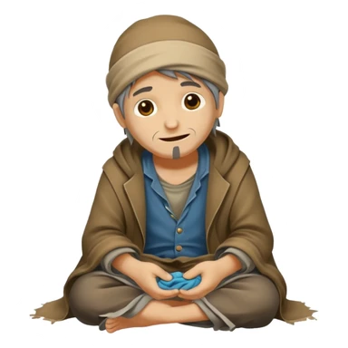 beggar who is also a homeless person poor with damaged clothing but happy face sticker