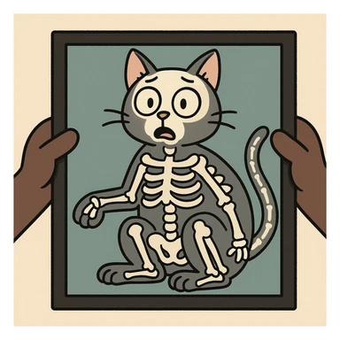 x-ray results of a cat, cartoon style, simplified bones, light background sticker