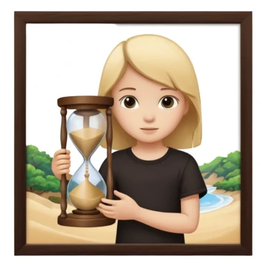 child holding hourglass in a  frame sticker