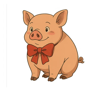 ghibli style pig with a bow sticker