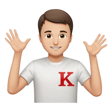 Charlie Kirk with a Charlie Chaplin mustache with a white freedom shirt while throwing up the letters c and k sticker