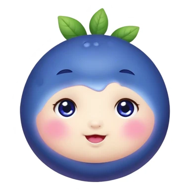Cute Kawaii Blueberry, small and chubby, deep blue-purple with a tiny leafy crown, bright sparkling eyes, a soft round body, cute blushing cheeks, full of berry sweetness! sticker