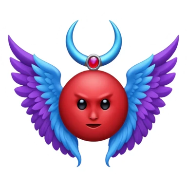 The letter o in black, purple Angel wings, red devil horns, and blue halo on top sticker