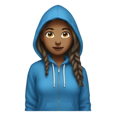 a 21 year old girl wearing a blue hoodie sticker