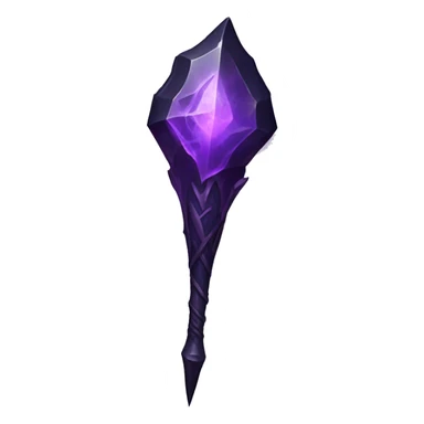The spear is black with purple accents, a jagged, crystalline head with veins, and a spiraling shaft. Ethereal purple energy surrounds the tip, giving it a powerful, cursed presence. sticker