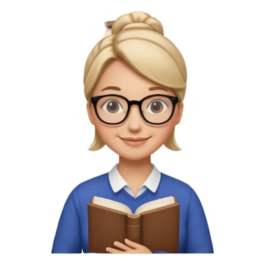 Teacher Look – tidy low bun, black-rim glasses, holding a book.












































 sticker