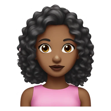Brown Girl with curly black long hair and black eyes with pink lipstick and eyeliner sticker
